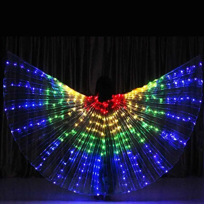 LED Wings Belly Dance Rainbow Wings Isis Halloween Prop Shining Lamp Wings Belly Dance Costumes Accessories Sticks Adult Child