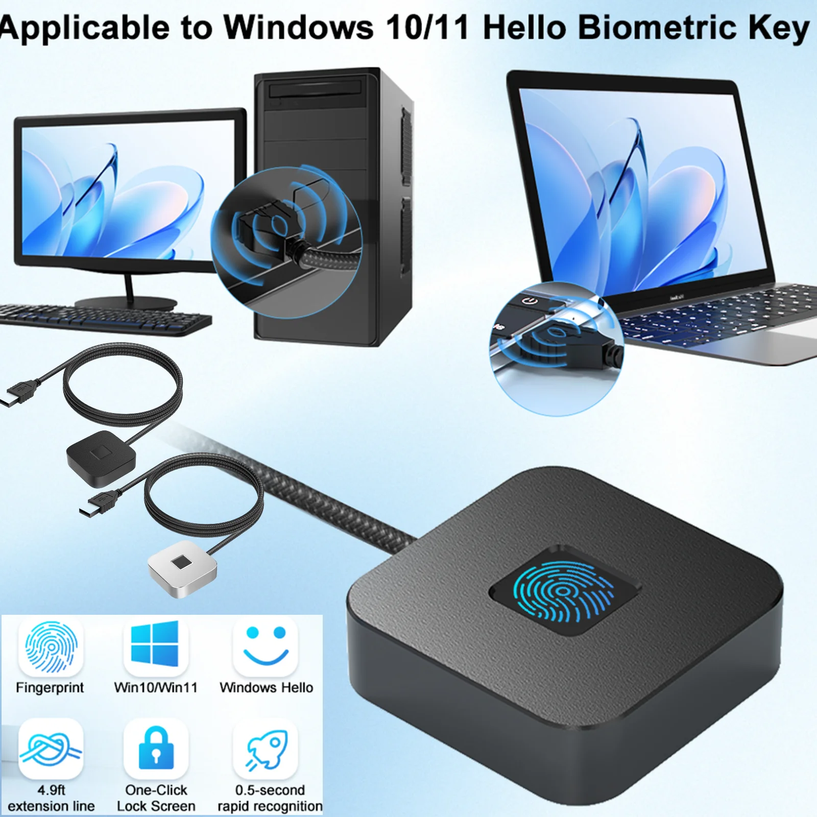 Biometric Fingerprint Login Lock Screen For Windows Hello 10/11 USB Reader Scanner Module Device Biometrics Security Key Safe Ac