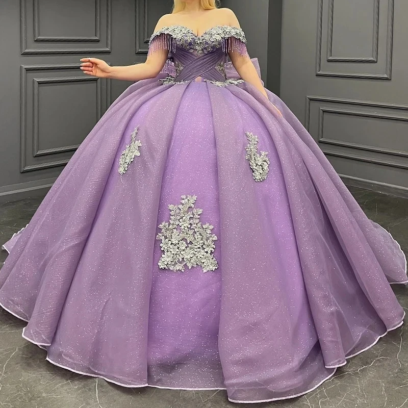 

Light Purple Quincenara Dress 2024 Sparkly Applique Beading Sequin Quinceañera XV Sweet 16 Ball Gown Vestidos De 15 Años