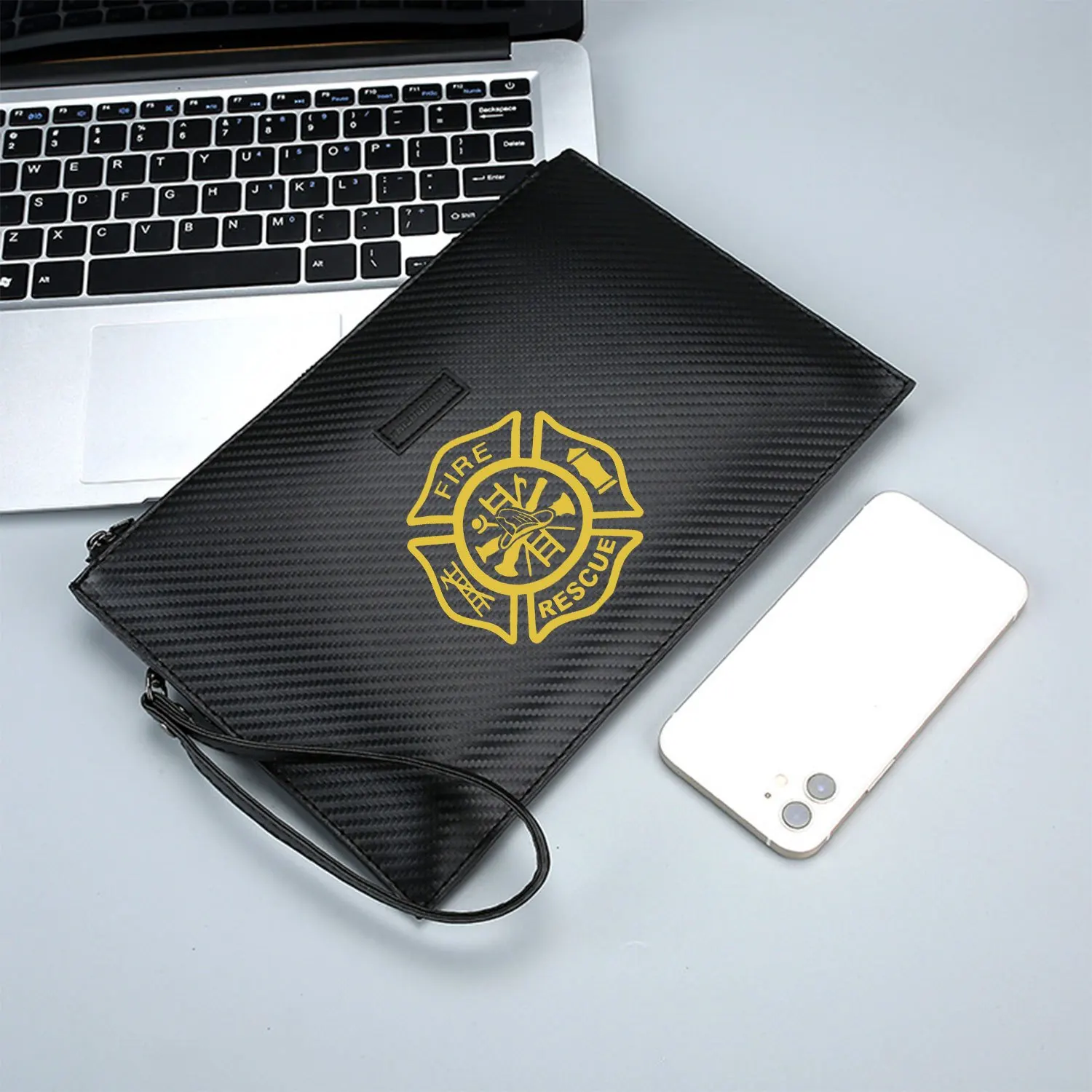 Fire Rescue Emblem Tools Ladder Hatchet Elegant Printed PU Men's Handbag Fashionable and Practical for Everyday Carry