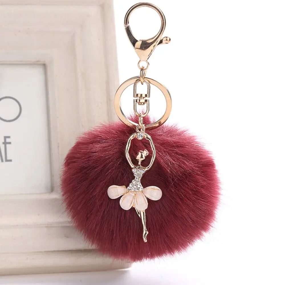 Pendants Pompom Key Ring Women Trinket Fake Fur Key Chain Ballet Angel Girl keychain Little Angel Car keychain Fur Ball Keyring