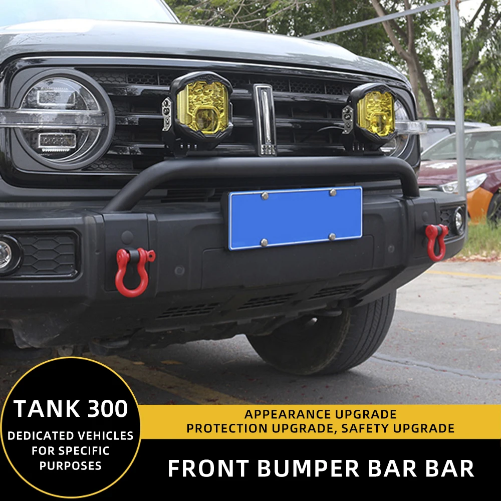 Front Bumper Bull Bar With Red D-Ring Shackles For Tank 300 2021-2025 Off-Road Protective Bumper Guard