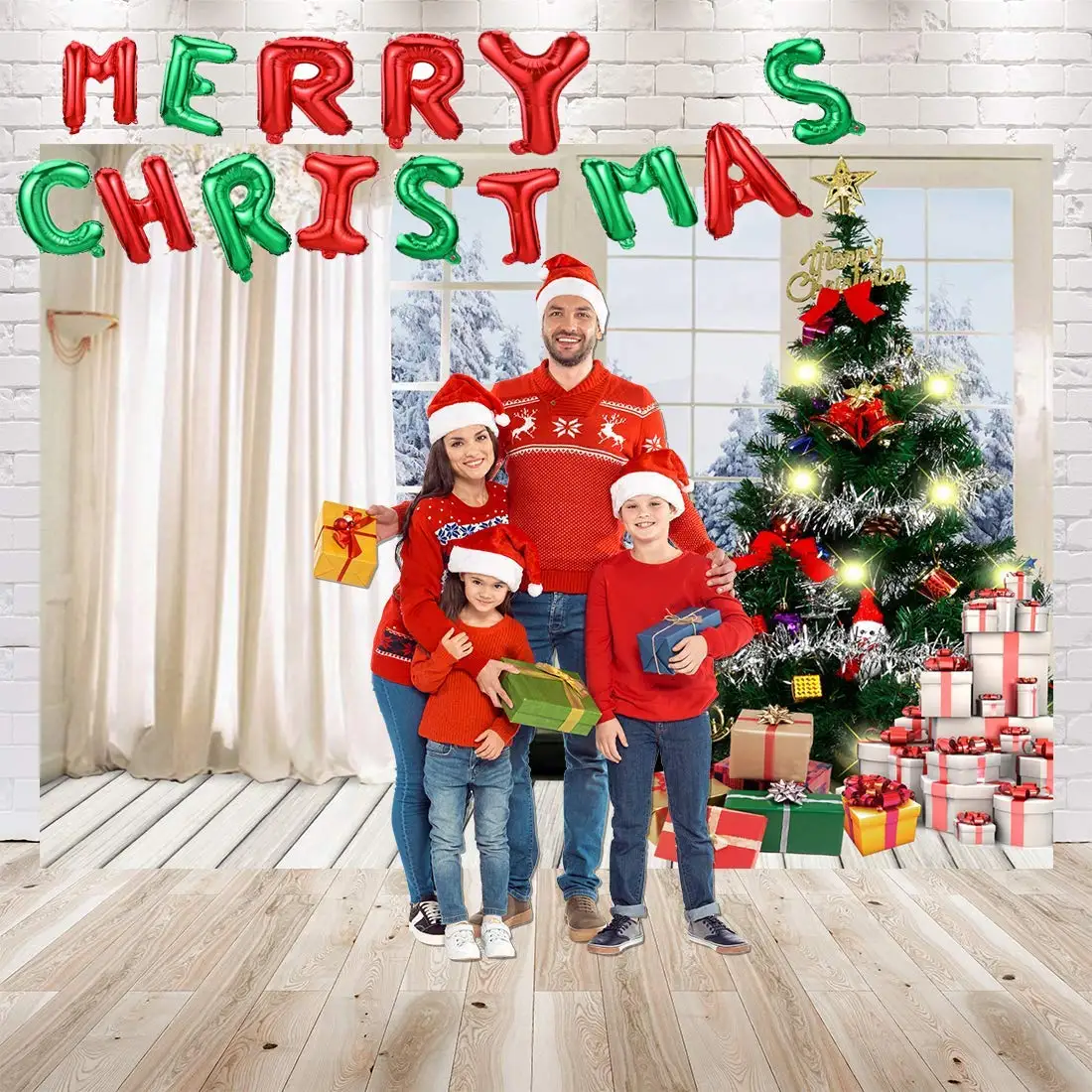 Weihnachts feier Dekor Süßigkeiten Ballon Folie Fransen Vorhänge rot grün Lametta Foto Hintergrund Streamer Hintergrund Weihnachten Neujahr