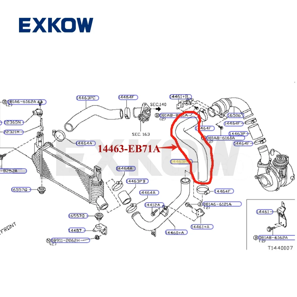 Intercooler Air Inlet Hose for Nissan Navara Pickup II Frontier D40 YD25DDTI 4X4 2005- 14463-EB71A 14463-EC01A
