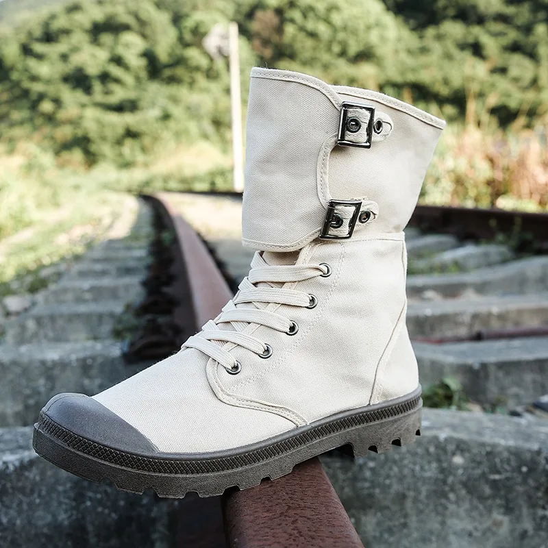 Classical Men Desert Boots Canvas Mens Working Safty Shoes High Top Tooling Boots Men\'s Ankle Boots Fashion botas masculino