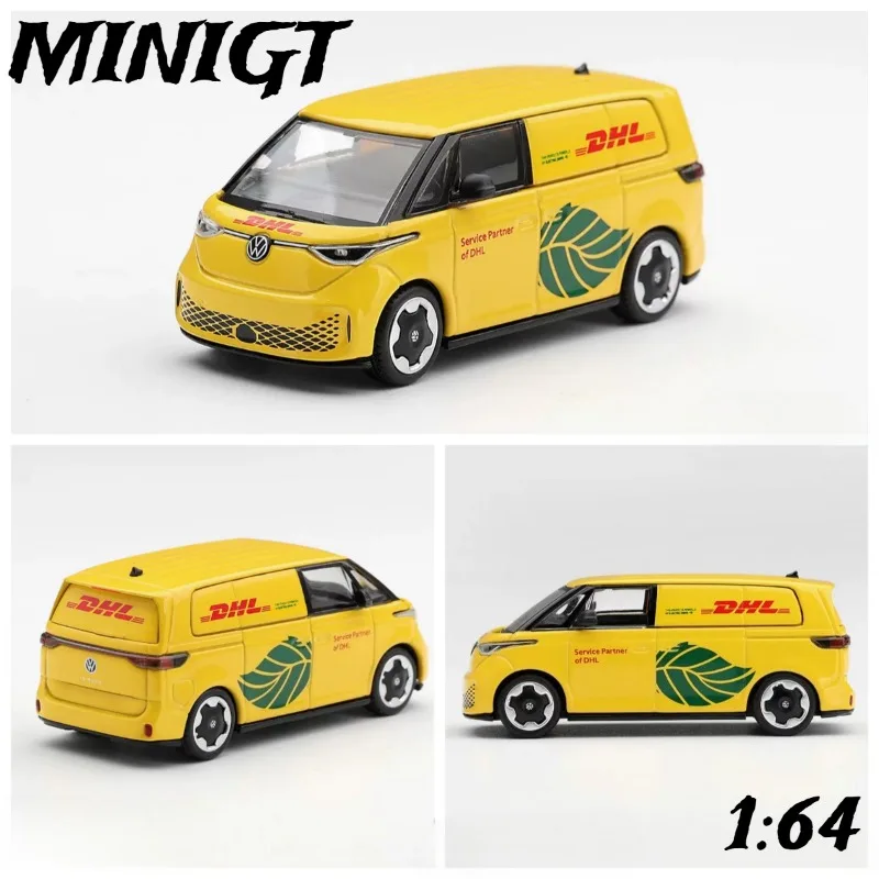 minigt-1-64-フォルクスワーゲン-id-バズdhl電動ダイキャスト合金製車モデル男性向けおもちゃ、デスクトップ装飾品。