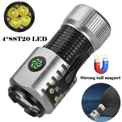 Mini Flashlight Type-c Rechargeable EDC 4 LED Pocket Torch with Tail Magnet Outdoor Camping Emergency Lamp 18350 Battery