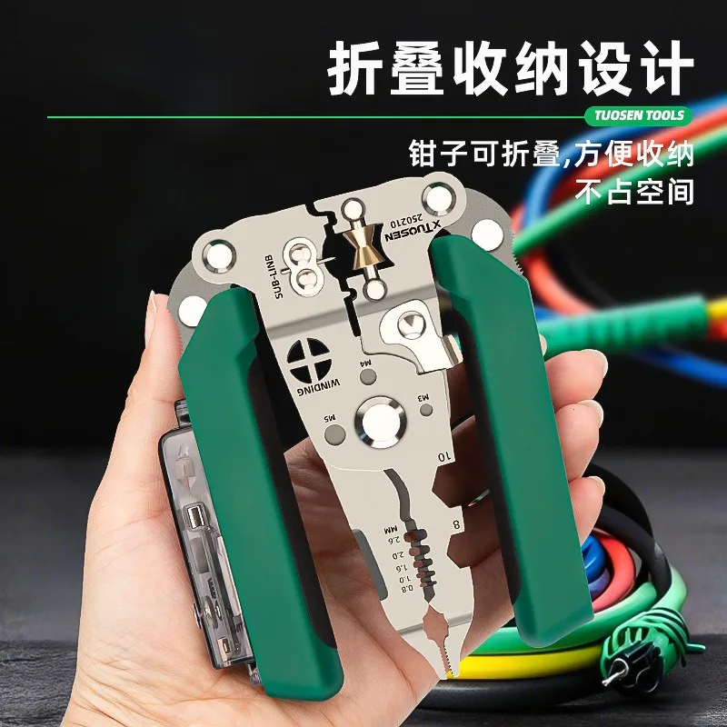 Tang pengupas kawat multifungsi, tang listrik khusus rumah tangga, tang pengupas kawat lipat dan pengukur