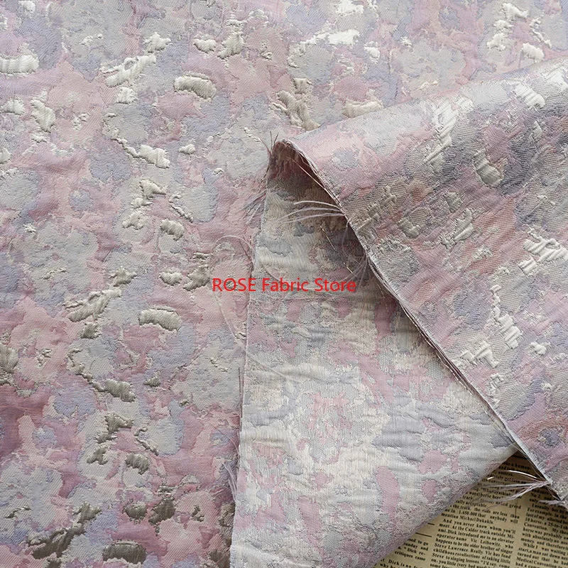 

1 Meter Pink Gold Purple Flower Embossed Jacquard Yarn Dyed Fabric for Dress Curtains Shoes Diy Making