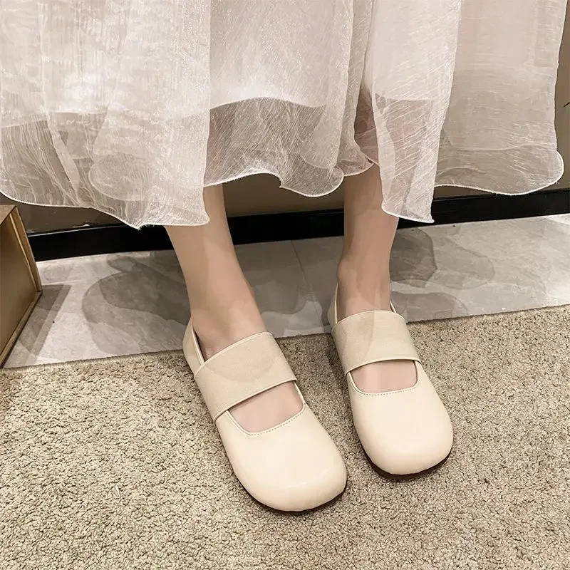 Beige Soft Bottom Ladies Footwear Solid Color Round Toe With Heel Cheap Clearance Popular Luxury Brand 39 Y2k Women's Flat Shoes