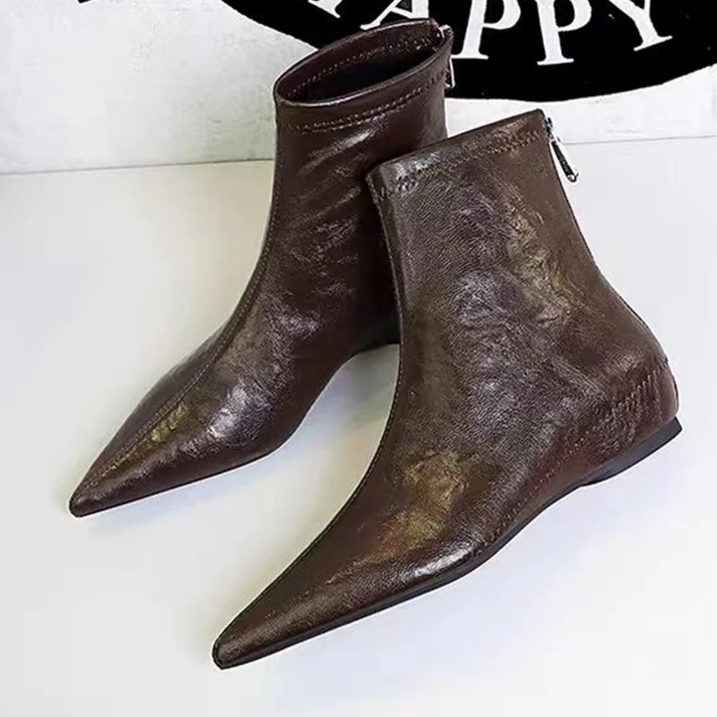 موضة أشار تو النساء حذاء من الجلد السيدات سليم حذاء قصير الشقق فستان الحفلات أحذية الشتاء امرأة بوتاس 2025 جديد Zapatos Mujer