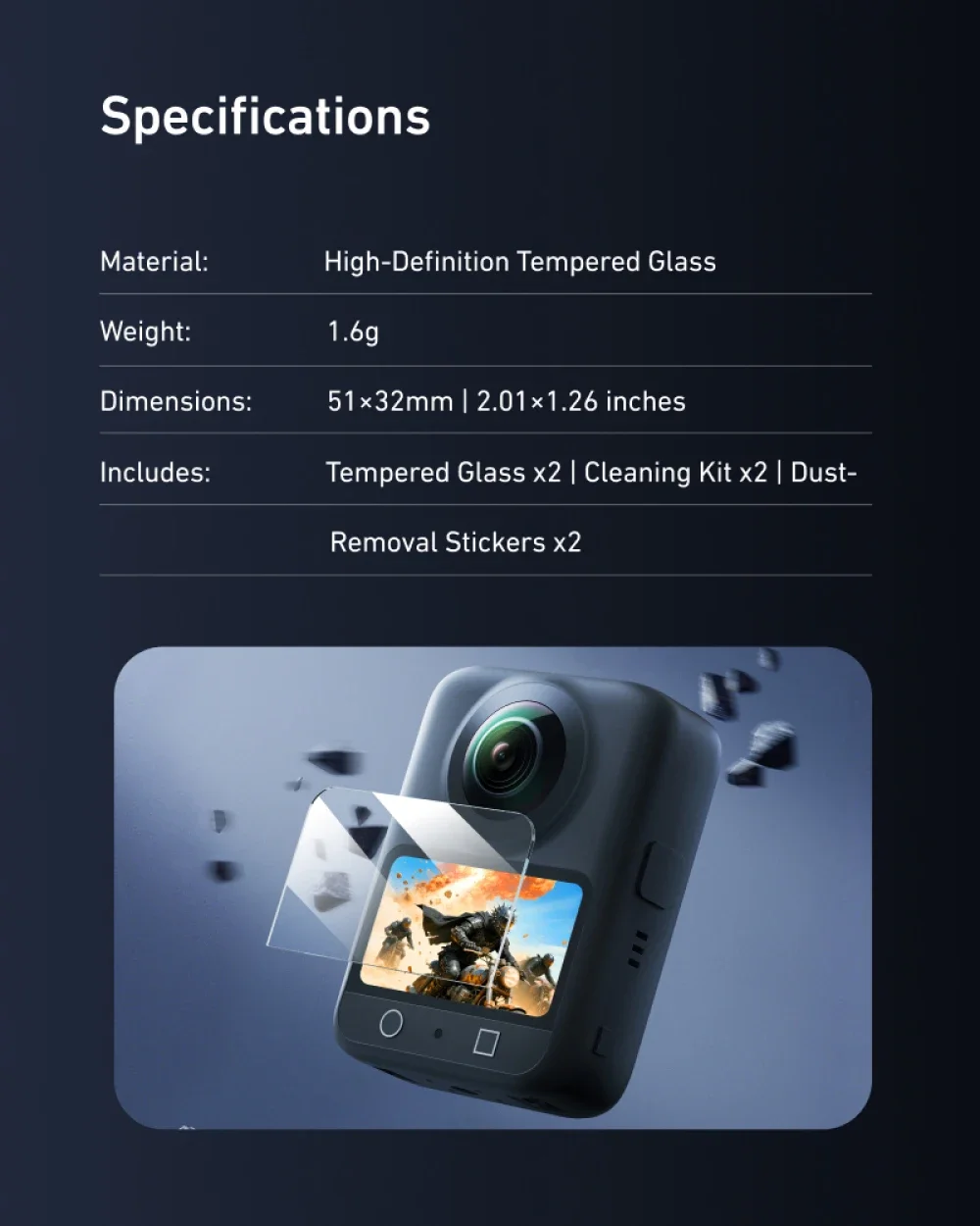 واقي شاشة لكاميرا DJI Osmo360 درجة البانورامية من الزجاج المقسى واقي شاشة مضاد للخدش مع مجموعة أدوات