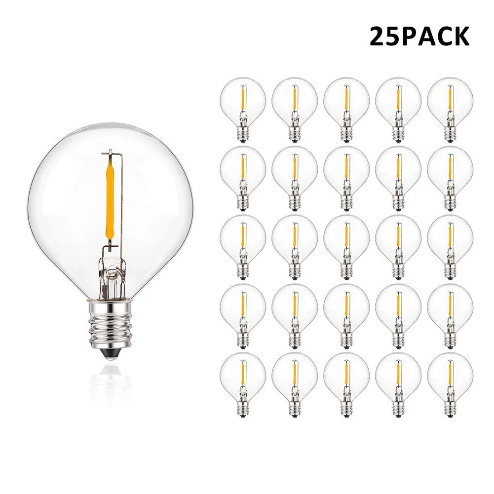 25PCS Vintage G40 LED Replacement Light Bulbs 1W E12 Socket 220V 110V Warm White 2200K Clear Glass Replace 7W Incandescent Bulbs