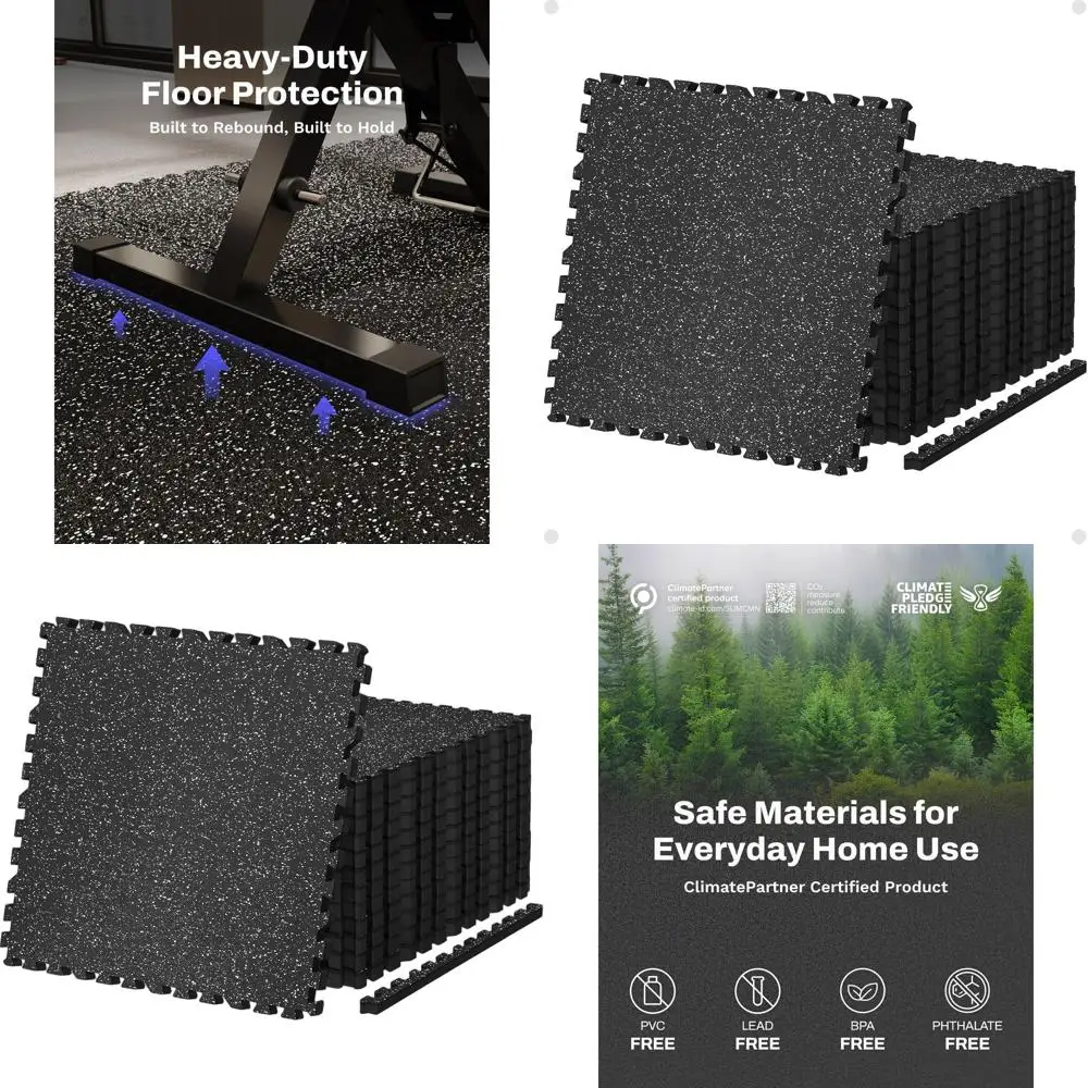 

0.79 Thick 24 Sq Ft Exercise Mats, 6-Piece Rubber Top with High-Density EVA Foam, Interlocking Gym Tiles for Home Workouts, Heav