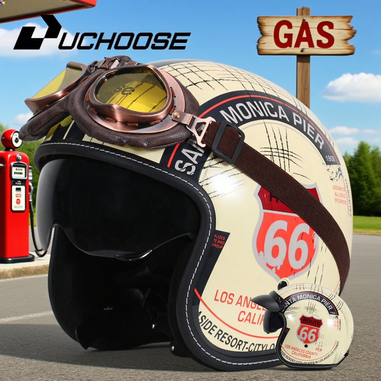 

UCHOOSE 3/4 retro helmet, motorcycle opening Vintage Motorcycle Helmet for Men & Women, Classic Retro Open Face Design