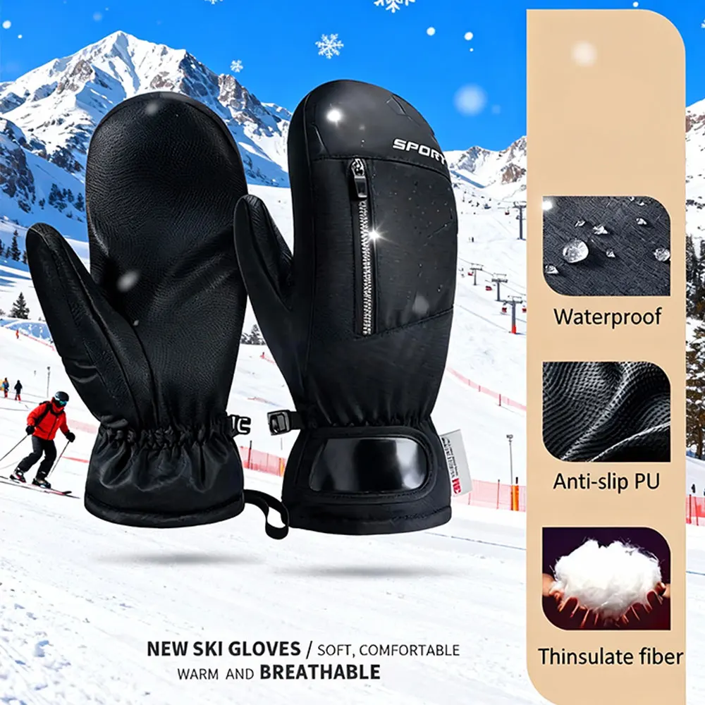 

1Pair Winter Skiing Gloves Waterproof Snowboarding Touch Screen Thermal Thick Snow Gloves Men Women Snowmobile Warm Mittens