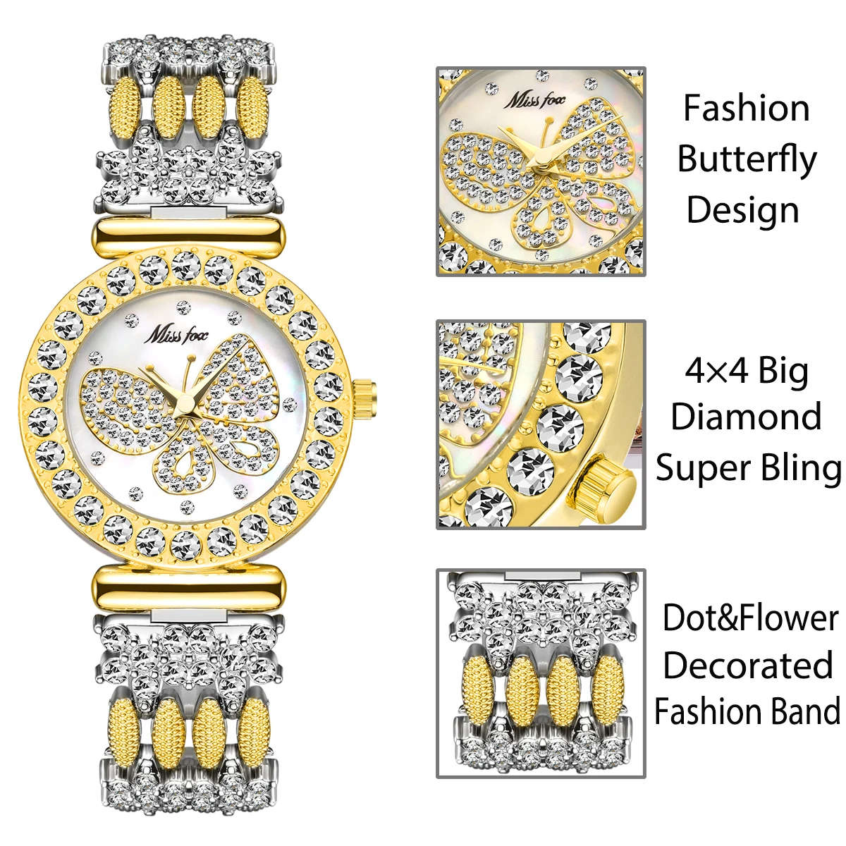 Butterfly Women Watch Fashion Elegant Bling Bling Dress Quartz Watches For Ladies Small Wrist Jewelry Accessories For Female