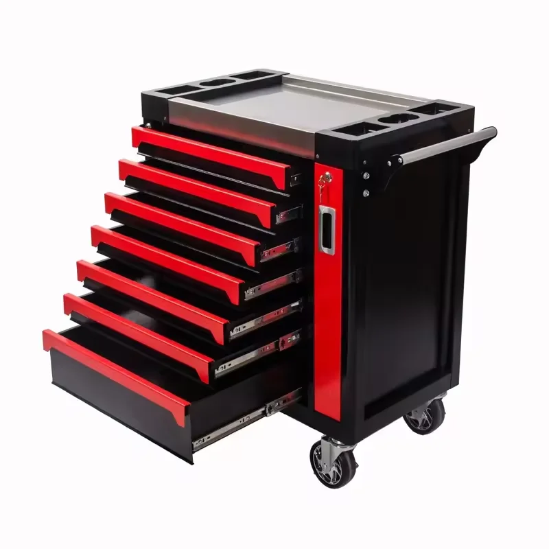 CE Certified 7-Drawer Rolling Tool Box Cabinet Iron Metal Aluminium Wood Storage Chest With Wheels For Workshop Use