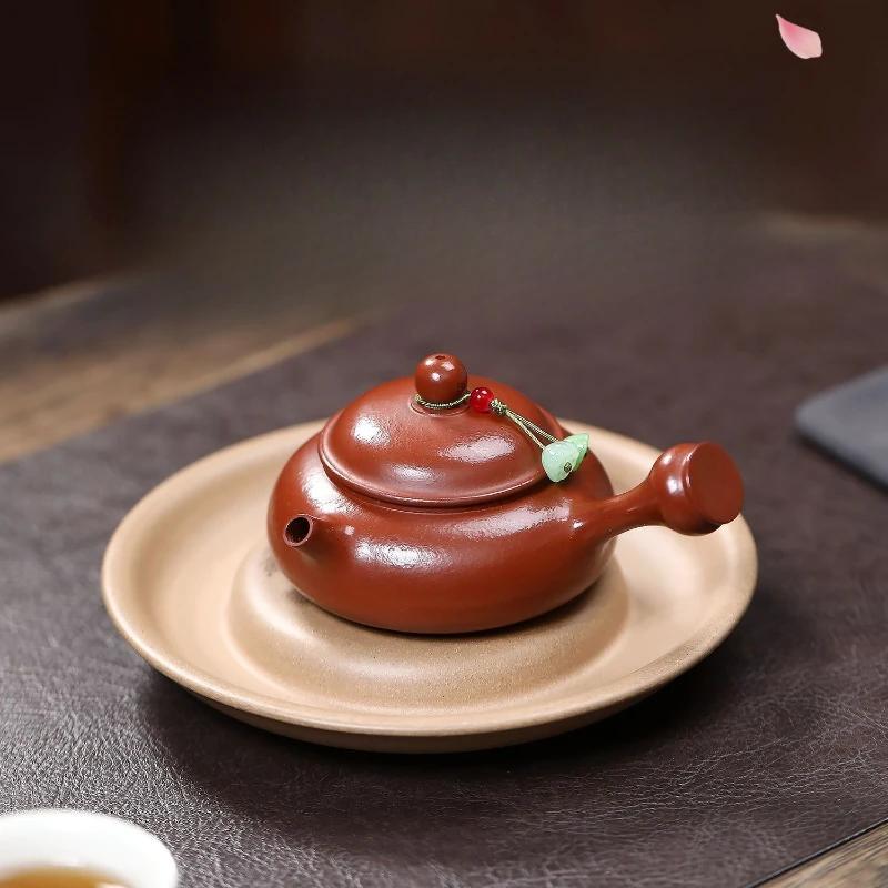 Yixing Zisha Teapot Handmade Tangyu Side HandleTea Set Original Purple ClayCeramicTeapot with Wood GrainTexture for Tea Ceremony
