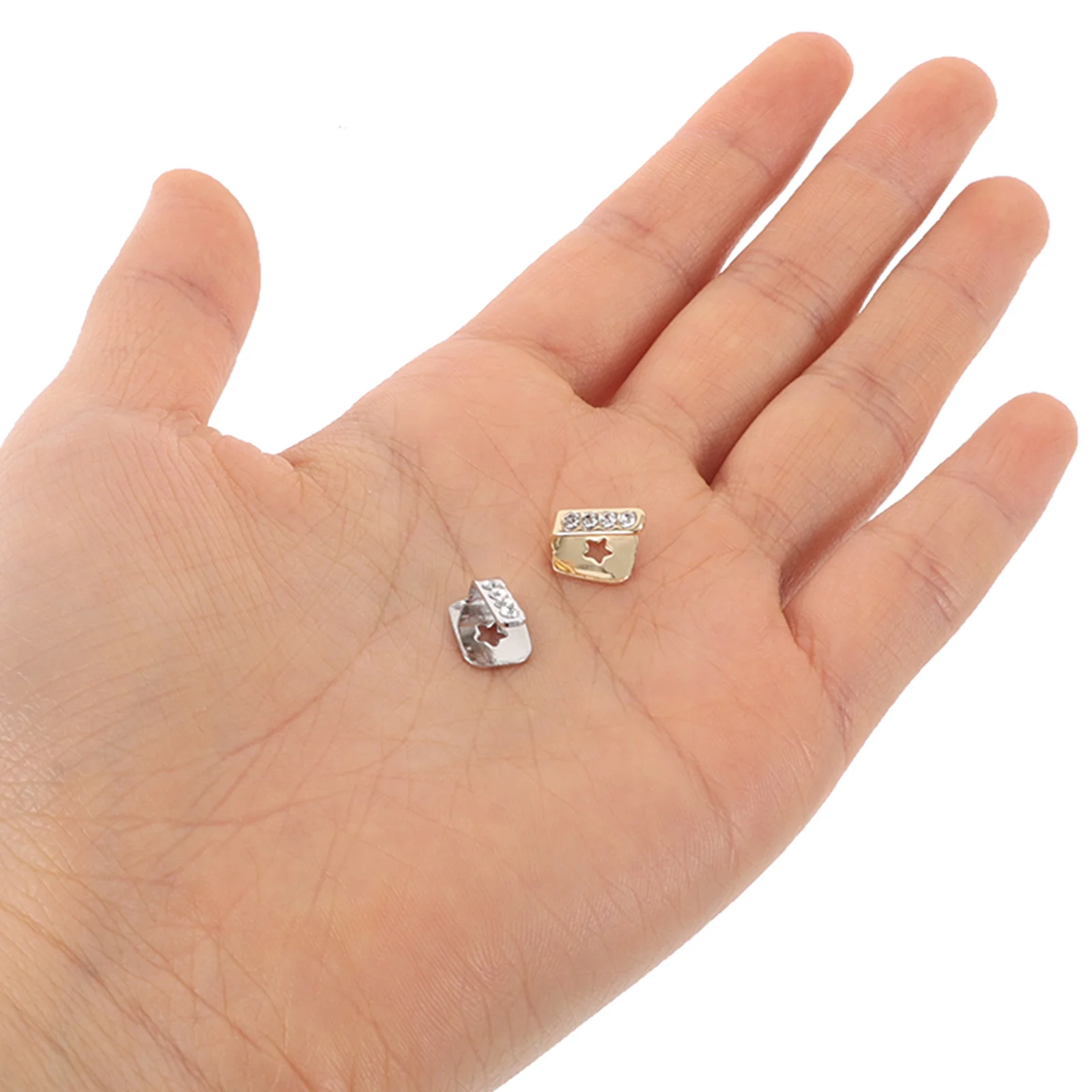 2Pcs Four Rhinestone Gold Tooth Caps Hip Hop Vertical Bar Tooth Jewelry Fake Teeth Party Costume Accessory Accessories