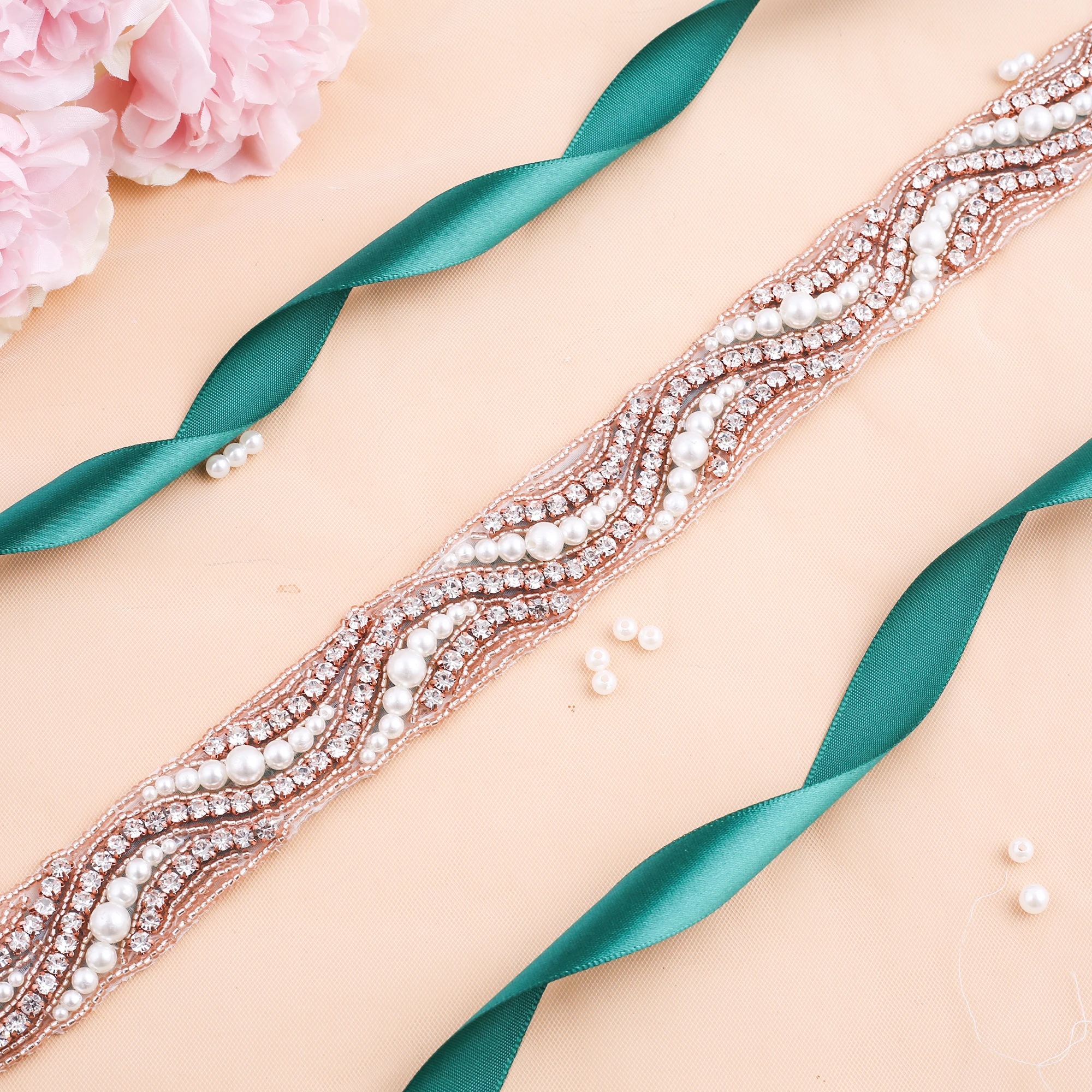 NZUK – ceinture de mariée perlée, faite à la main, en or Rose, avec diamants, accessoires pour robe formelle