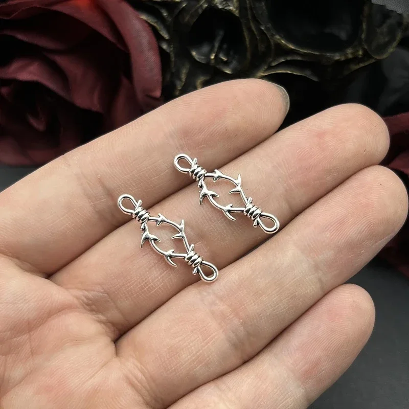 30pcs 26.5x11mm 3D Thorns Metal Connectors Charms Gothic Necklace Bracelet DIY Thorns Charms Jewelry Handicraft Making