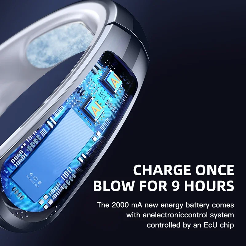 3000mAh معلقة الرقبة مروحة المحمولة الخالية من الشفرة USB صغير قابلة للشحن كتم LED شاشة ديجيتال مروحة كهربائية الصيف مبرد الهواء 2025