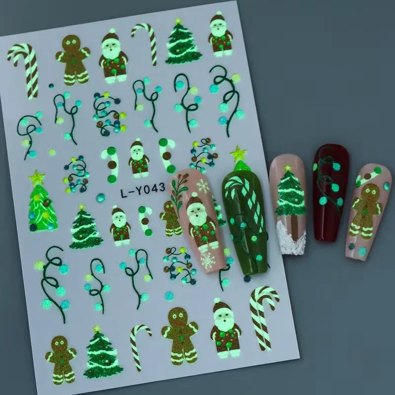 ثلاثية الأبعاد توهج في الظلام عيد الميلاد مسمار الفن ملصقات مضيئة سانتا كلوز مصابيح كهربائية شجرة عيد الميلاد الزنجبيل رجل عيد الميلاد مسمار الشارات