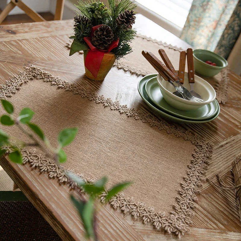 4pc 30X45cm Placemats Rectangle Boho Natural Jute Tassel Table Mats for Kitchen Vintage Dining Rustic Farmhouse Table Decoration