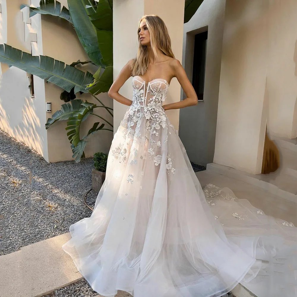 Msikoods – Robe De Mariée Vintage à fleurs 3D, style Boho, col en V, avec des Appliques en dentelle, Corset De princesse