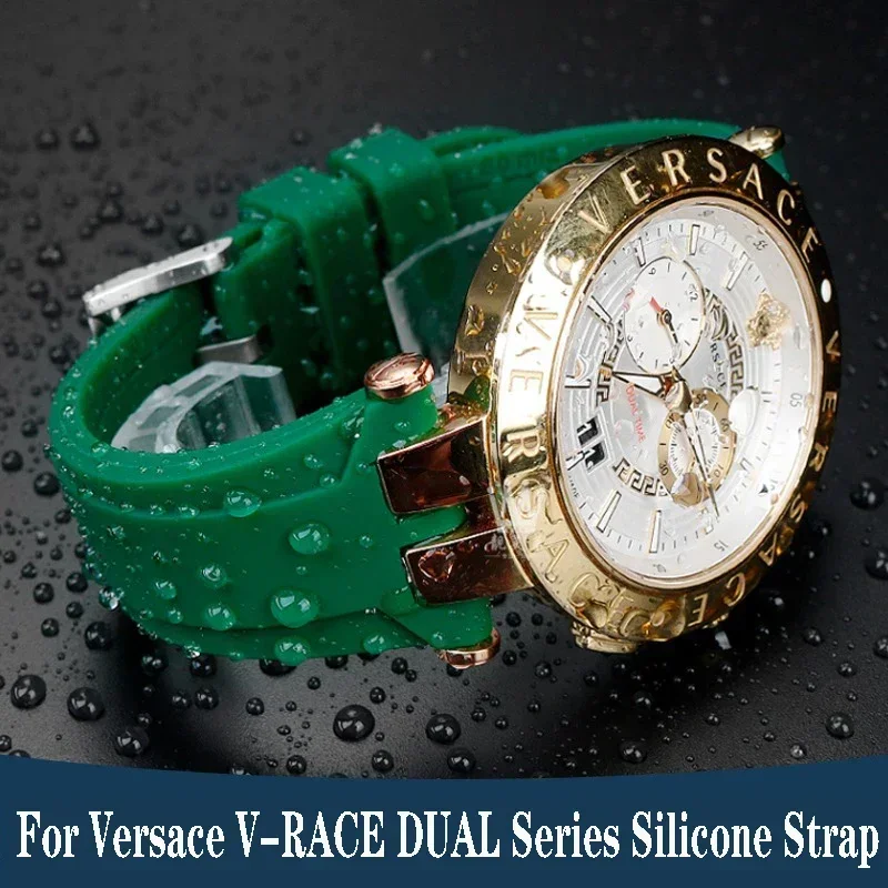 Para versace V-RACE série dupla pulseira de silicone acessórios relógio 24mm à prova dwaterproof água cinto entalhe especial côncavo borracha pulseira relógio