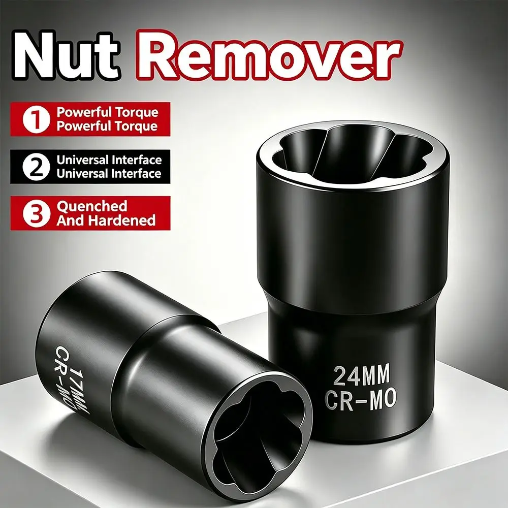 High-Hardness Lug Nut Remover High-Torque Bolt Extractor Tool Damaged Bolt Extractor 1/2 17-24mm Nonslip Texture