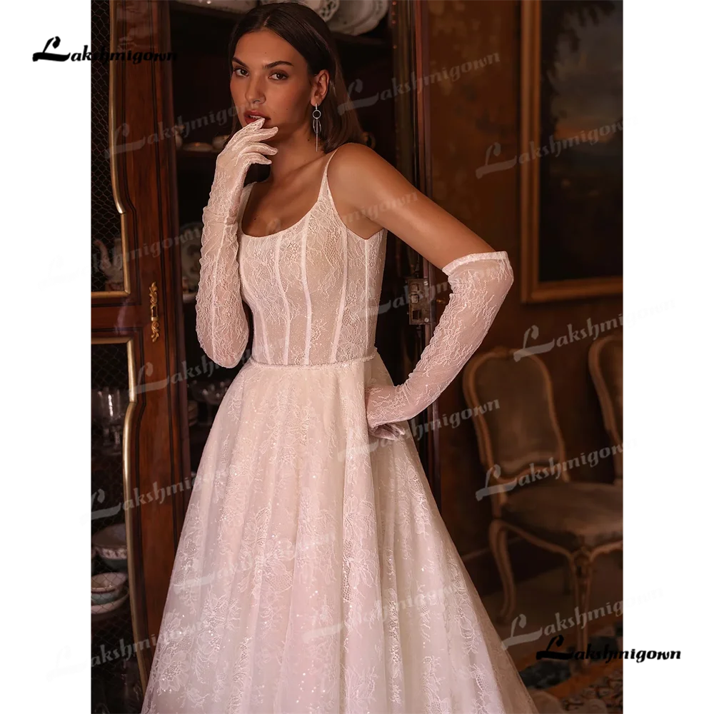 Lakshmigown-vestido de novia línea A con cuello barco, vestido de novia de cola de corte de tul 2025, vestidos de novia personalizados, boda, pendiente