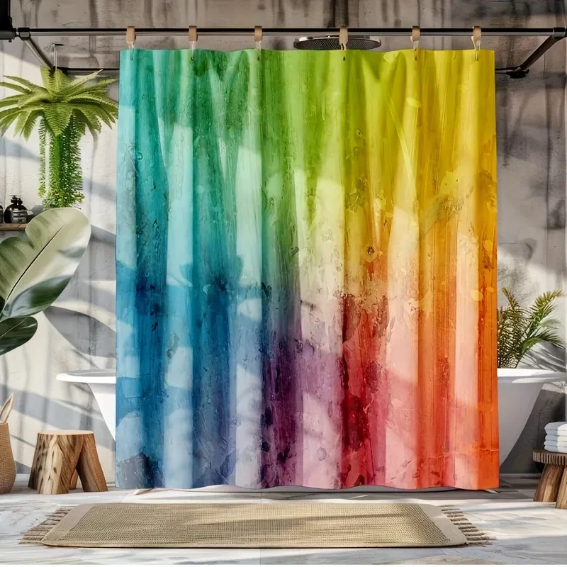 Rainbow Gradient Shower Curtain Waterproof Abstract Tropical Bathroom Decor Curtain Liner 180x180cm Home Bath Shower