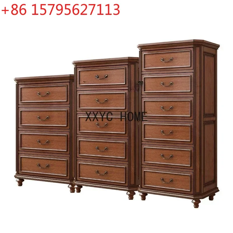 

American Solid Wood Storage Cabinet Living Room Wall Locker Modern Minimalist High Low Cabinet
