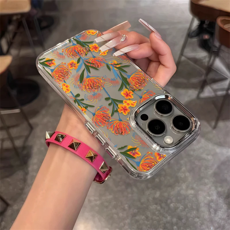 Чехол для телефона с цветочным узором для iPhone 17 Air 16 15 14 Pro Max 12 11 13 XS XR 16 7 8 Plus 16e Противоударный мягкий прозрачный чехол из ТПУ