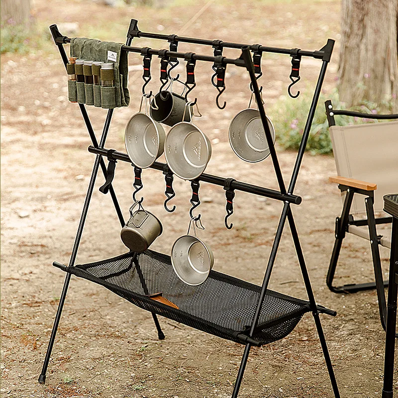 Camping Hanging Rack Tripod Hanger With Hook Outdoor Cookware Pot Pan Lamp Clothes Storage Hang Stand Folding Portable