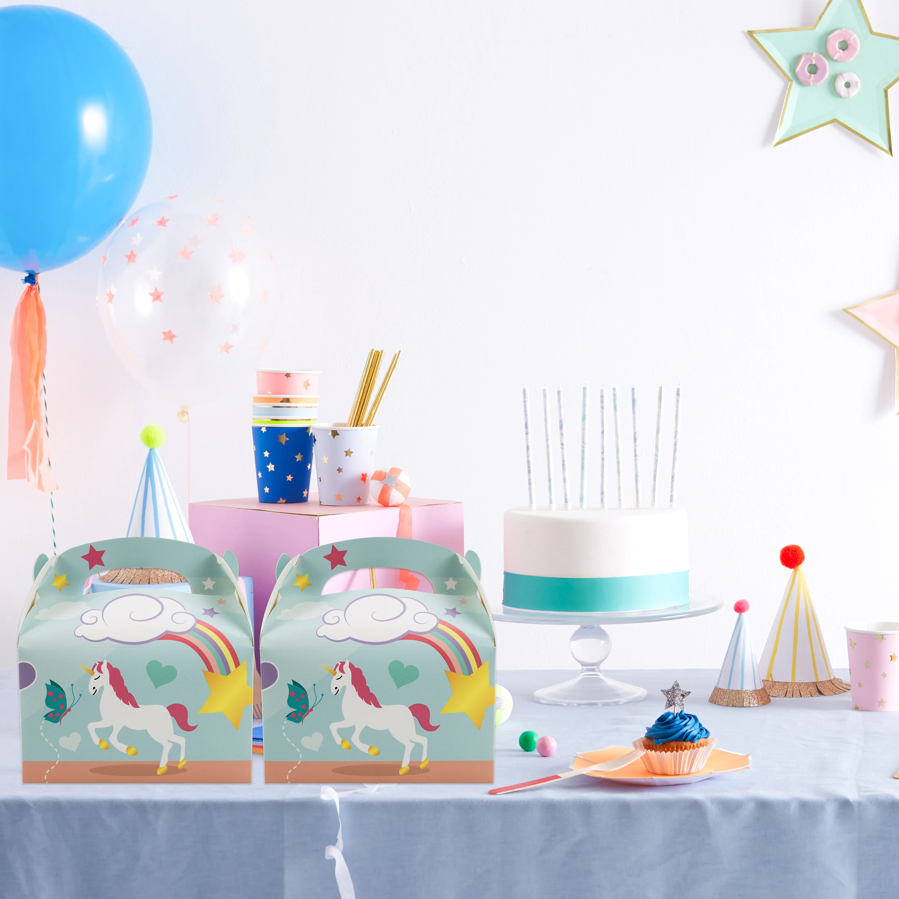 12 قطعة حفلة يونيكورن لصالح صناديق الحلوى يونيكورن علب الهدايا لوازم الحفلات قوس قزح يونيكورن موضوع حفلة كاندي جوديس صندوق