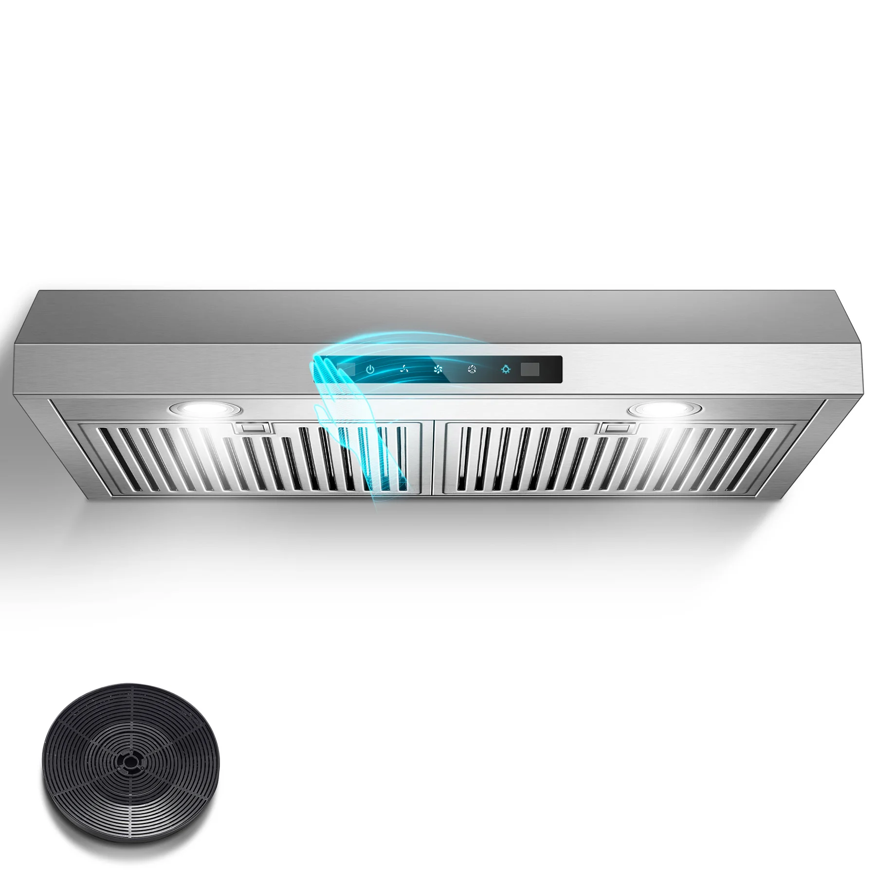 Campana extractora Zomagas de acero inoxidable de 30 pulgadas para debajo del gabinete: 800 CFM, control por gestos y táctil, con o sin conducto