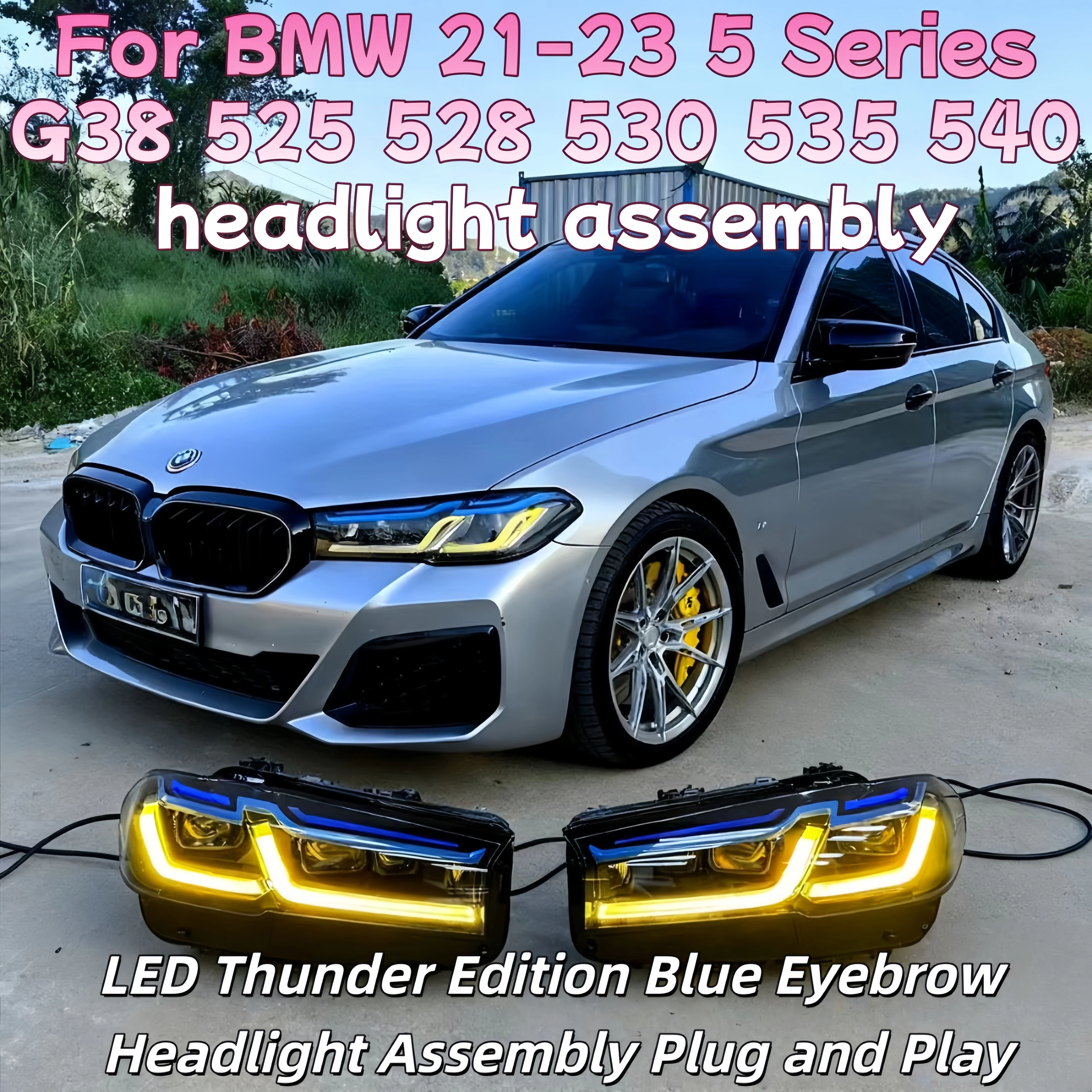 

Для BMW 21-23 5 серии G38 525 528 530 535 540 автомобильные аксессуары модифицированная светодиодная версия Thunder синяя фара для бровей в сборе