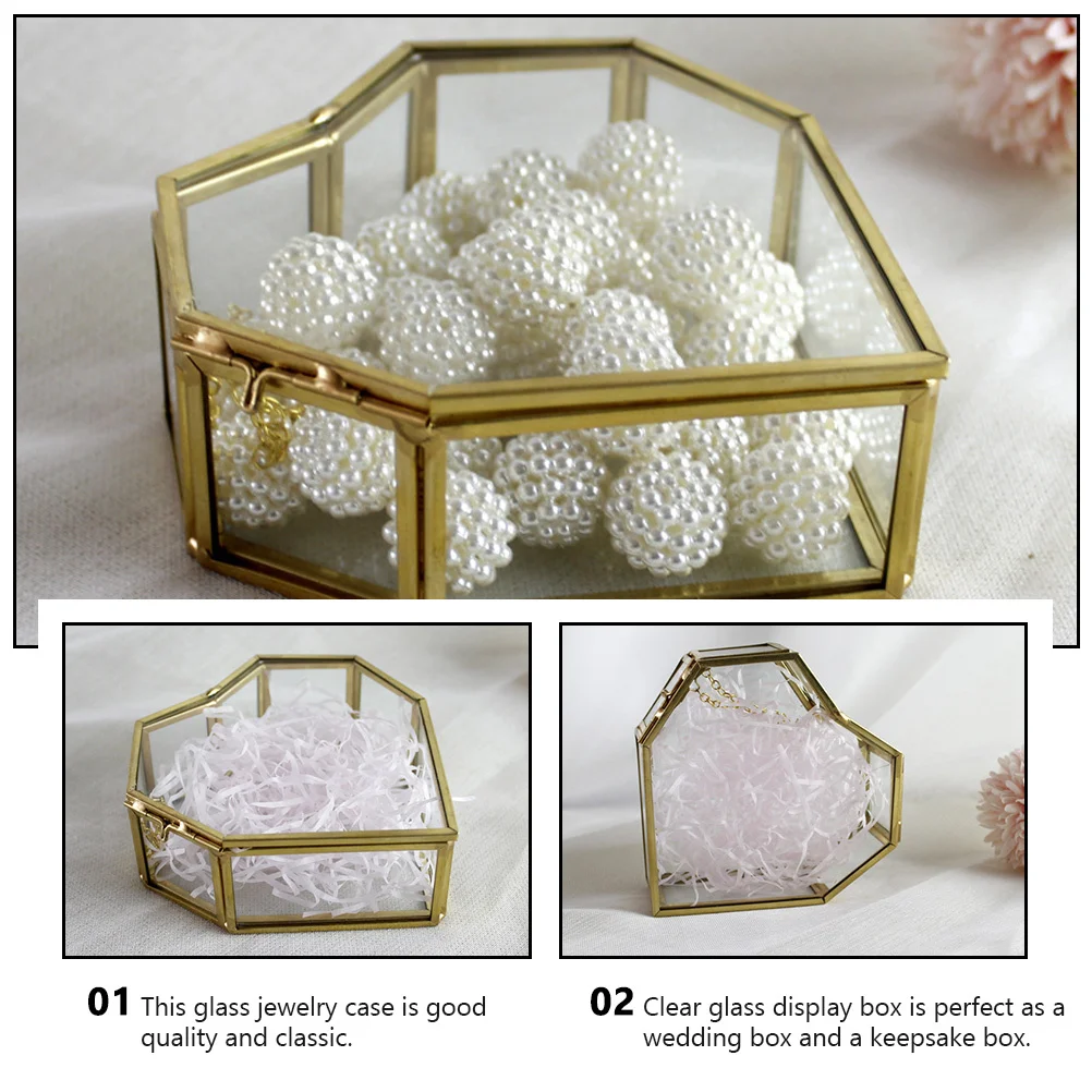 

1Pcs Glass Jewelry Box Heart-Shaped Clear Glass Classic European Style Storage Display Case for Necklace Earrings