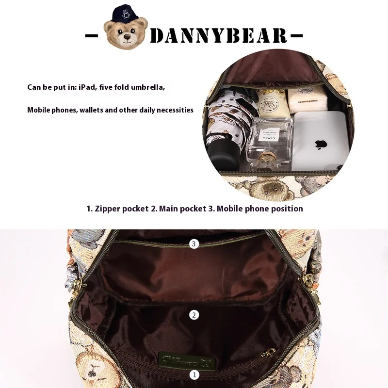 2024 Danny Bear Children'S Backpack Mini Cute Cartoon Backpack Student Backpack Outdoor Travel Versatile Backpack Women'S Bag