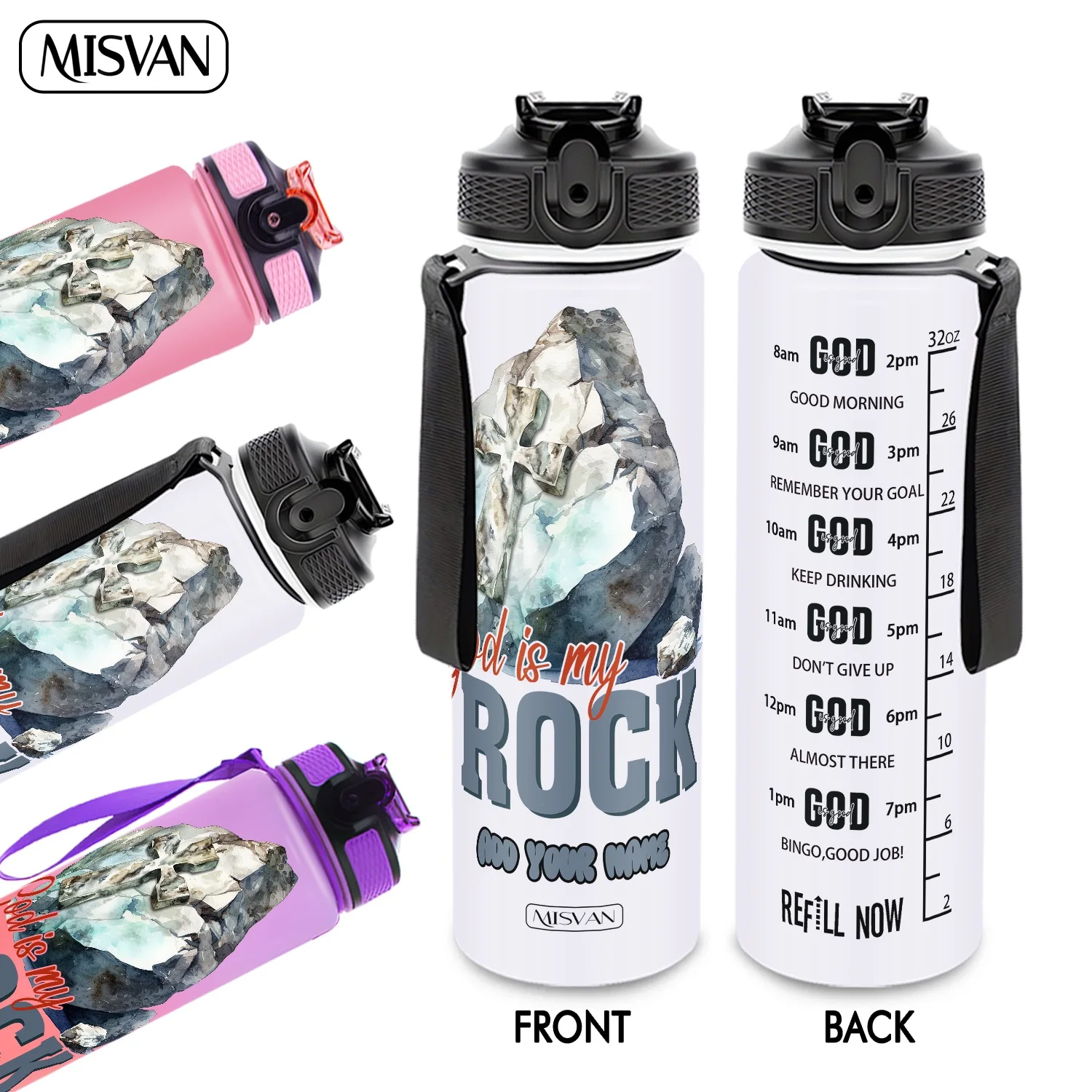 

Бутылка для воды 32 унции с градиентным эффектом, непротекаемая, с высококачественным изображением «Бог — моё утешение», идеально подходит для занятий спортом