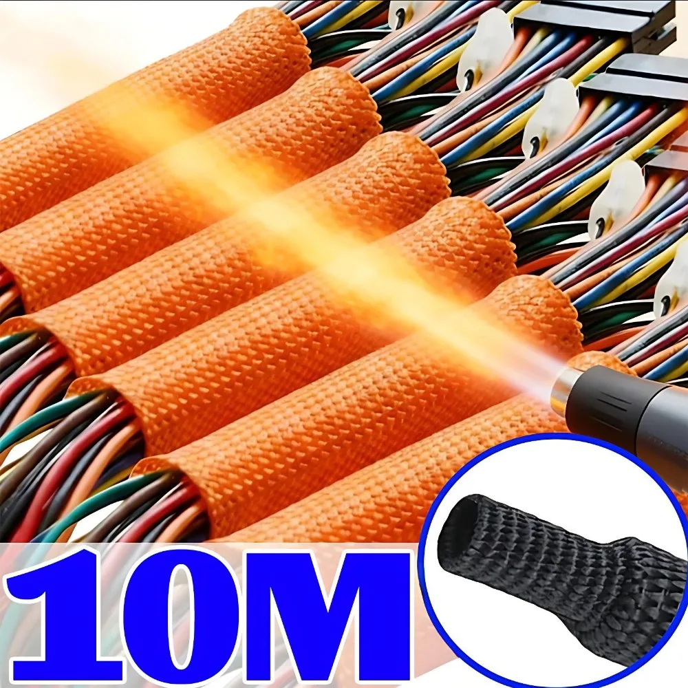 Heat Shrink Braided Sleeve Auto Wiring Harness Cloth Cover Wire Protection Cable Loom Tube Polyolefin Polyester Car Insulation