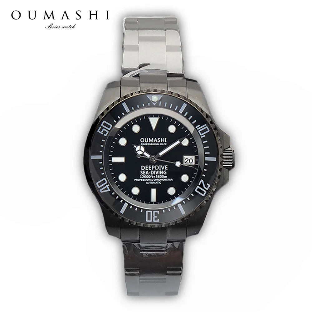 

44mm NH35 watch Black Stainless steel watch NH35 Movement DIY logo Men's watch Automatic Diving watch Sapphire glass waterproof