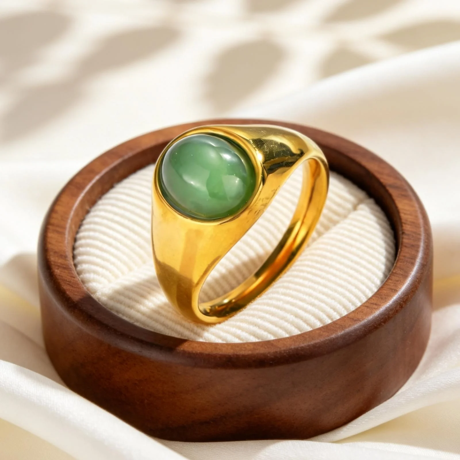 Bague ovale en acier inoxydable avec Aventurine naturelle pour femme, plaquée or 18 carats, bijoux tendance, cadeau