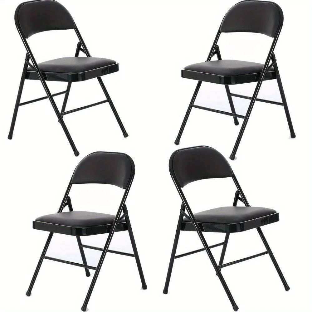 

New 4 Pack Folding Chairs Fabric Upholstered Padded Seat Metal Frame Home Office
