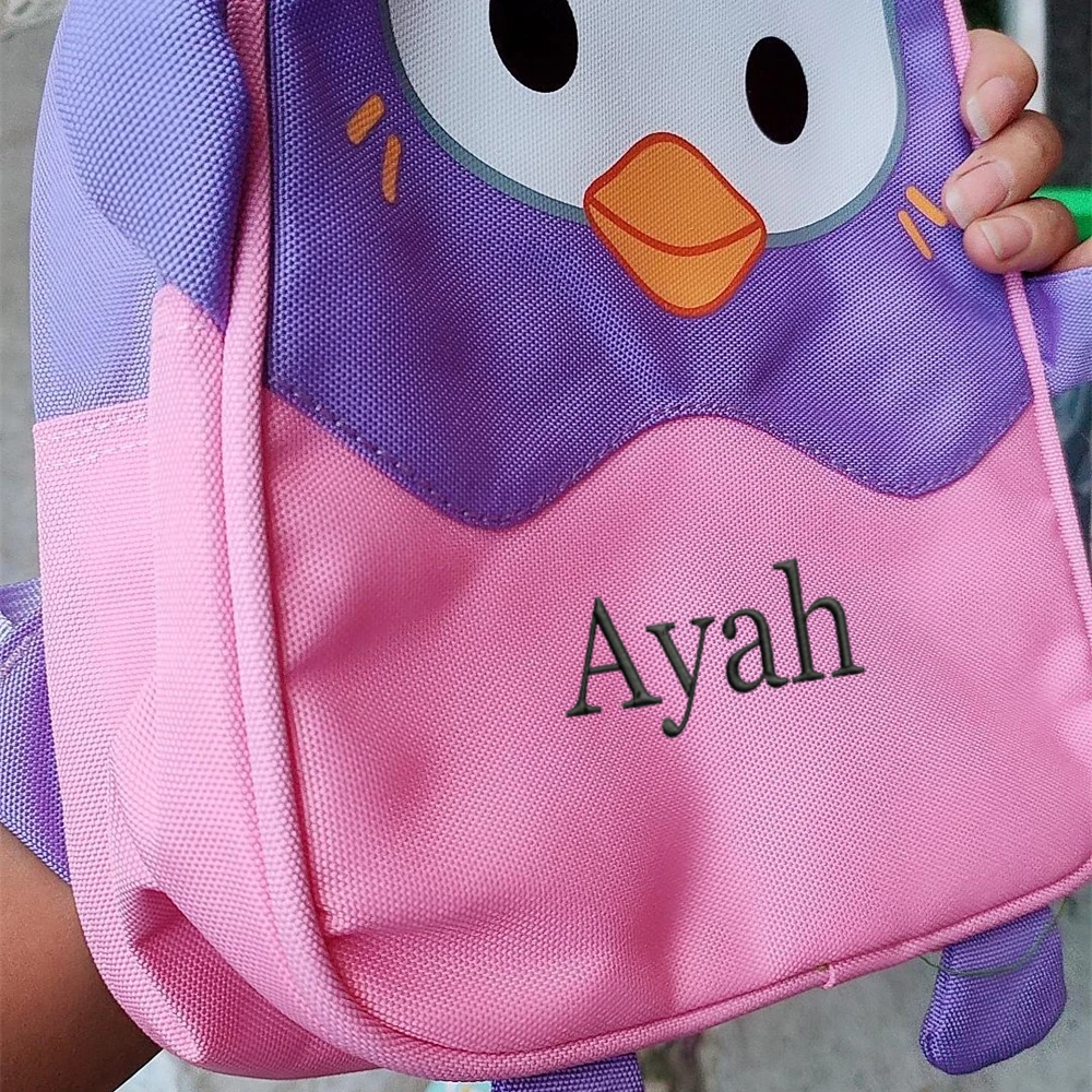 Cute Penguin Kids Backpack Personalized Name Primary School Boys Girls Student Schoolbag 2-6 Year Old Kids Travel Snack Backpack