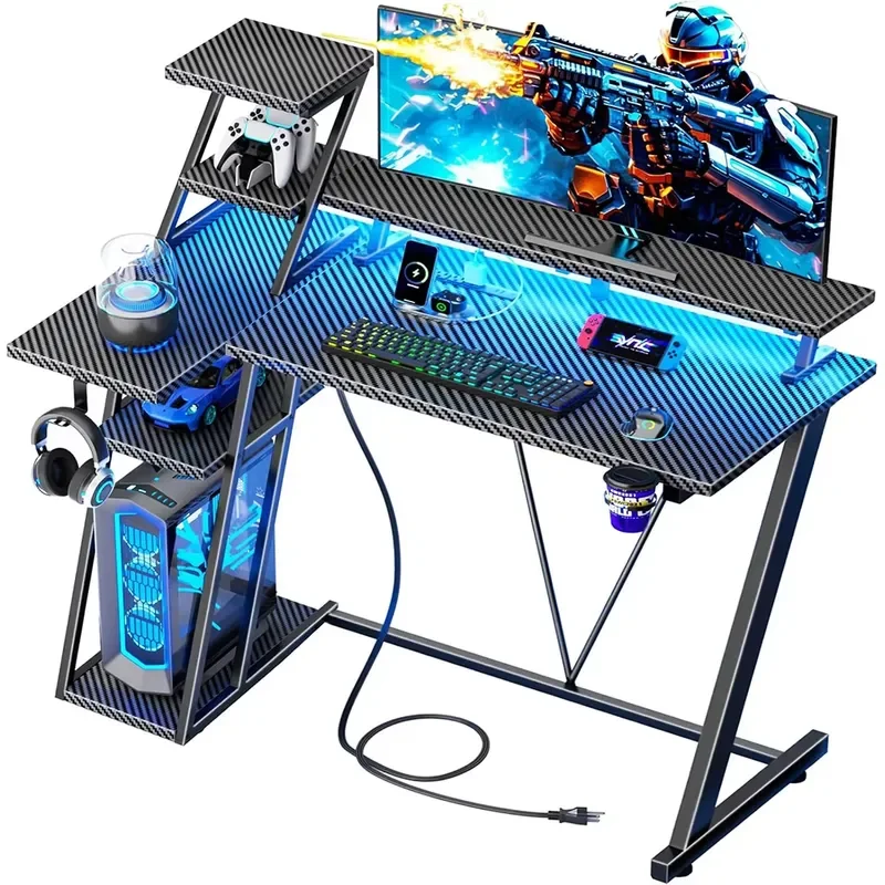L Shaped Gaming Desk RGB LED Illuminated PC Gaming Table Adjustable Height Free Sample High Quality Esports Desk for