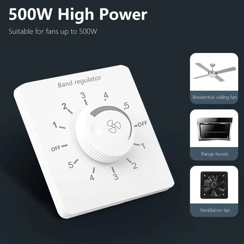 Wall Mounted Fan Regulator 5-level Speed Adjustment Switches 86 Type Concealed Design Speed Controller for Ceiling Fan